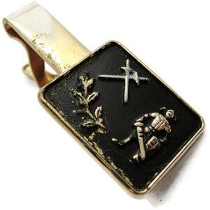 Mid Evil Swords Knight Gold Tone Vintage Tie Clip 1 5/8" Rectangular Design